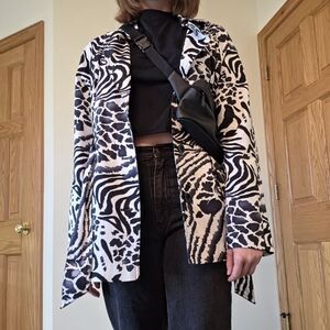 Cato Black and White Zebra-Print Trench Coat